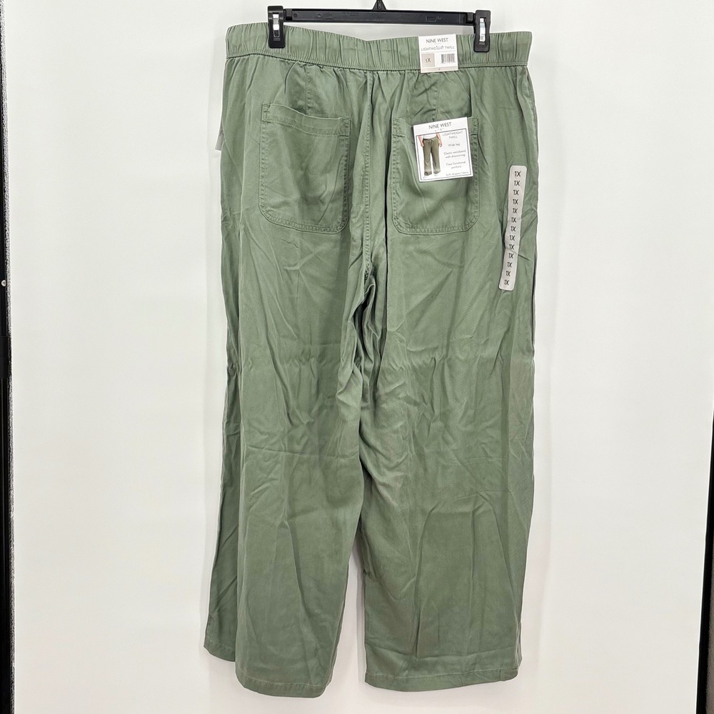 Nine West Jeans Olive Green Lightweight Twill Wide Leg Pants 1X SLNWB3326-OLV